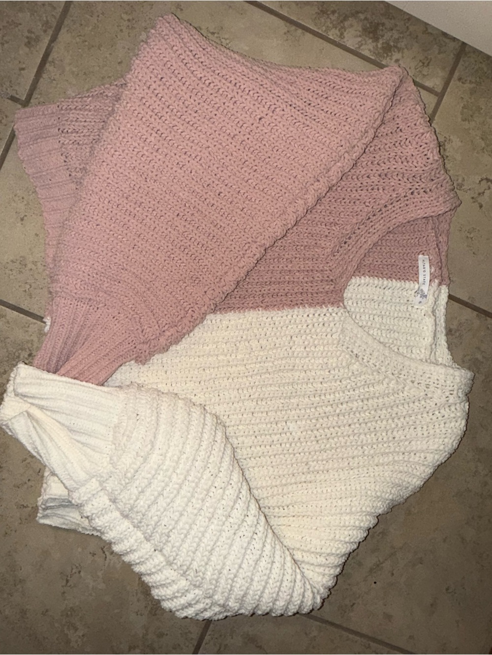 Altar'd State Pink & Cream Chunky Colorblock Crewneck Sweater